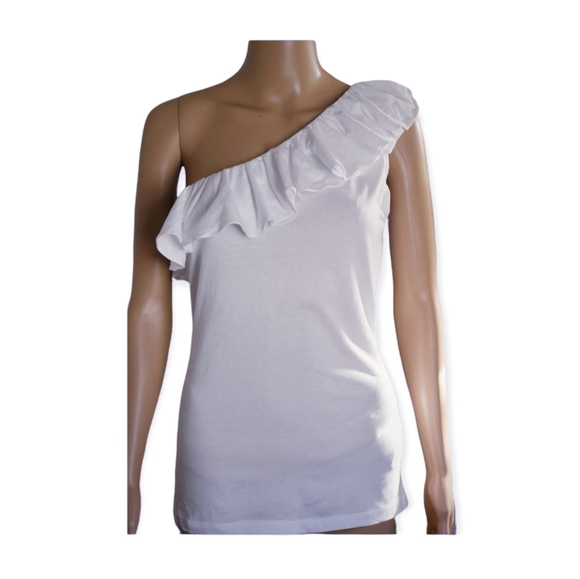 NEW! Lauren by RL {White One-Shoulder Ruffle Top} - M - Picture 1 of 6